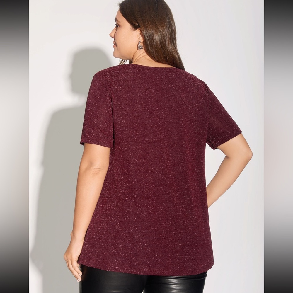 BloomChic Burgundy Shimmering Gold/Silver A-Line Tee size1X (14-16) - Picture 5 of 14